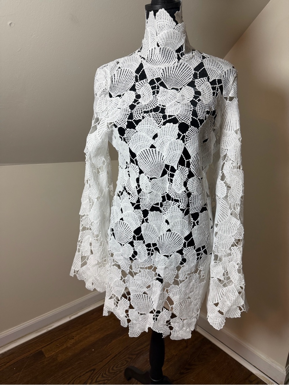 White Crochet Lace Long-Sleeve Dress